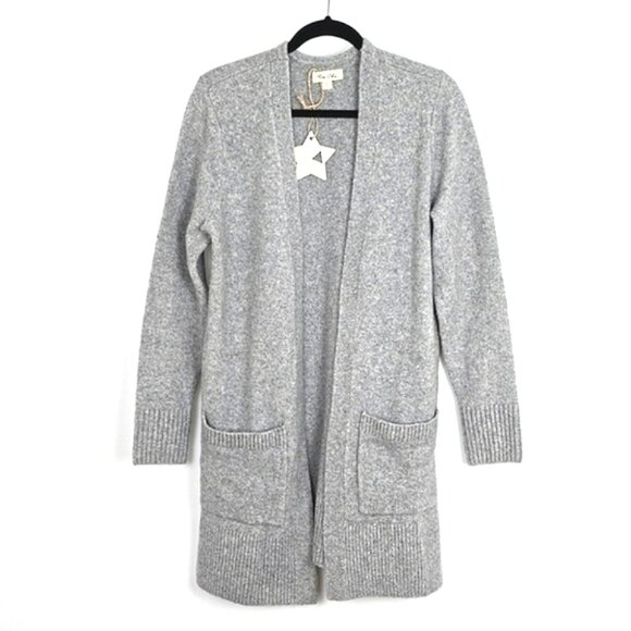 Tres Chic Women's Grey Wool Blend Open Front Long Cardigan Patch Pockets Size M - Picture 1 of 14